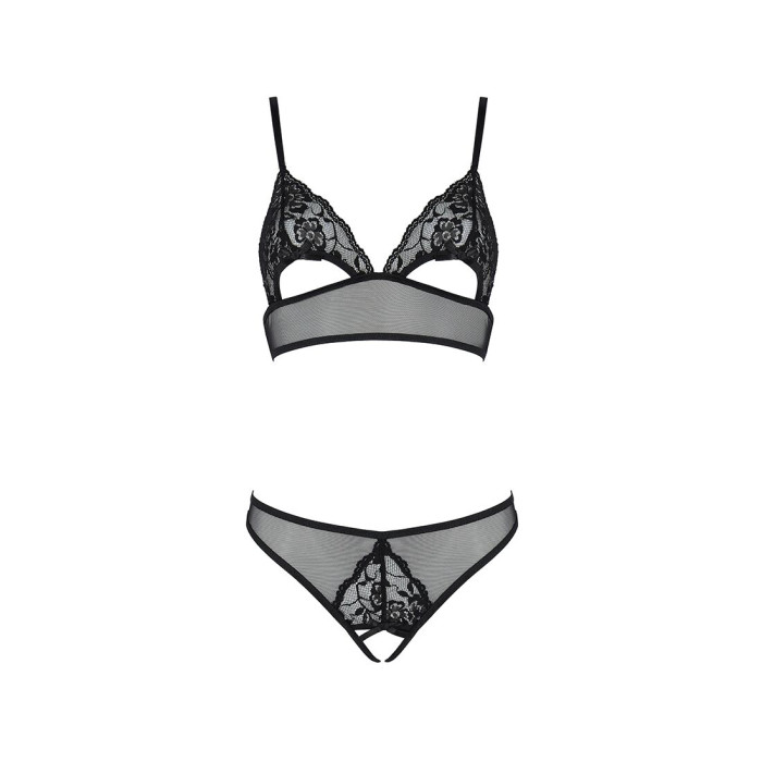 Комплект Passion CHRISTA SET Open Bra L/XL, Black, бралет з ажурним ліфом та відкритими трусиками