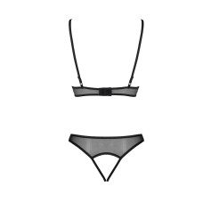 Комплект Passion CHRISTA SET Open Bra L/XL, Black, бралет з ажурним ліфом та відкритими трусиками
