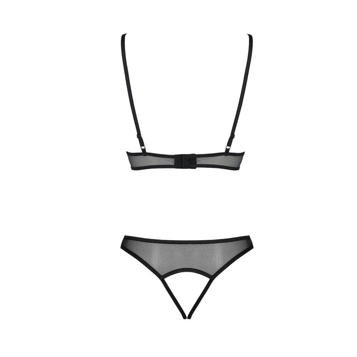 Комплект Passion CHRISTA SET Open Bra L/XL, Black, бралет з ажурним ліфом та відкритими трусиками