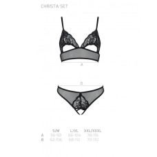 Комплект Passion CHRISTA SET Open Bra L/XL, Black, бралет з ажурним ліфом та відкритими трусиками