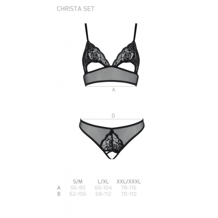 Комплект Passion CHRISTA SET Open Bra L/XL, Black, бралет з ажурним ліфом та відкритими трусиками
