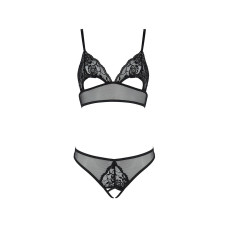 Комплект Passion CHRISTA SET Open Bra S/M, Black, бралет з ажурним ліфом та відкритими трусиками