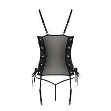 Сітчастий корсет з люверсами та знімними пажами Passion MALWIA CORSET L/XL black, екошкіра, стрінги