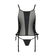 Сітчастий корсет з люверсами і знімними пажами Passion MALWIA CORSET 2XL/3XL black екошкіра, стрінги