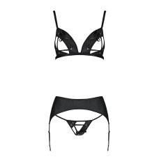 Комплект з екошкіри Passion MILEY SET L/XL, black, трусики, бюстгальтер, пояс для панчіх