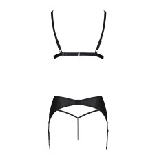 Комплект з екошкіри Passion MILEY SET L/XL, black, трусики, бюстгальтер, пояс для панчіх
