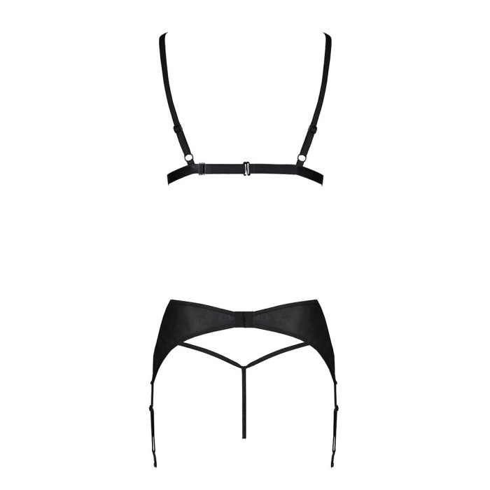 Комплект з екошкіри Passion MILEY SET L/XL, black, трусики, бюстгальтер, пояс для панчіх