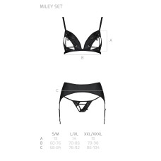 Комплект з екошкіри Passion MILEY SET L/XL, black, трусики, бюстгальтер, пояс для панчіх