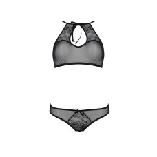 Комплект білизни Passion URSULA SET L/XL, Black, бра, трусики з ажурним декором та відкритим кроком