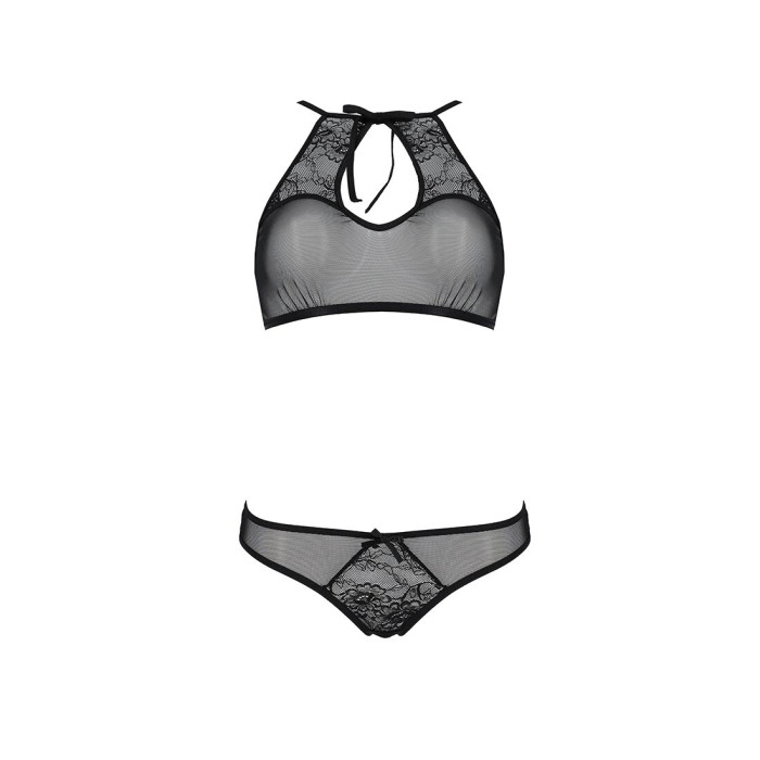 Комплект білизни Passion URSULA SET L/XL, Black, бра, трусики з ажурним декором та відкритим кроком