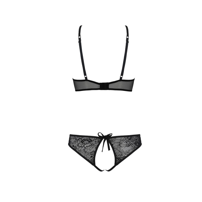 Комплект білизни Passion URSULA SET L/XL, Black, бра, трусики з ажурним декором та відкритим кроком