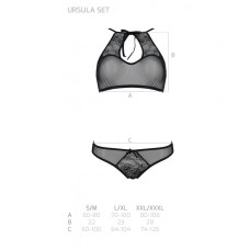 Комплект білизни Passion URSULA SET S/M, Black. бра, трусики з ажурним декором та відкритим кроком