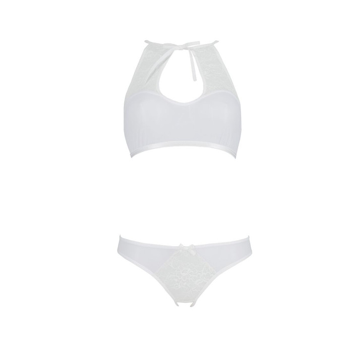 Комплект білизни Passion URSULA SET S/M, White, бра, трусики з ажурним декором та відкритим кроком