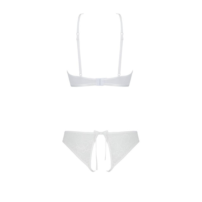 Комплект білизни Passion URSULA SET S/M, White, бра, трусики з ажурним декором та відкритим кроком