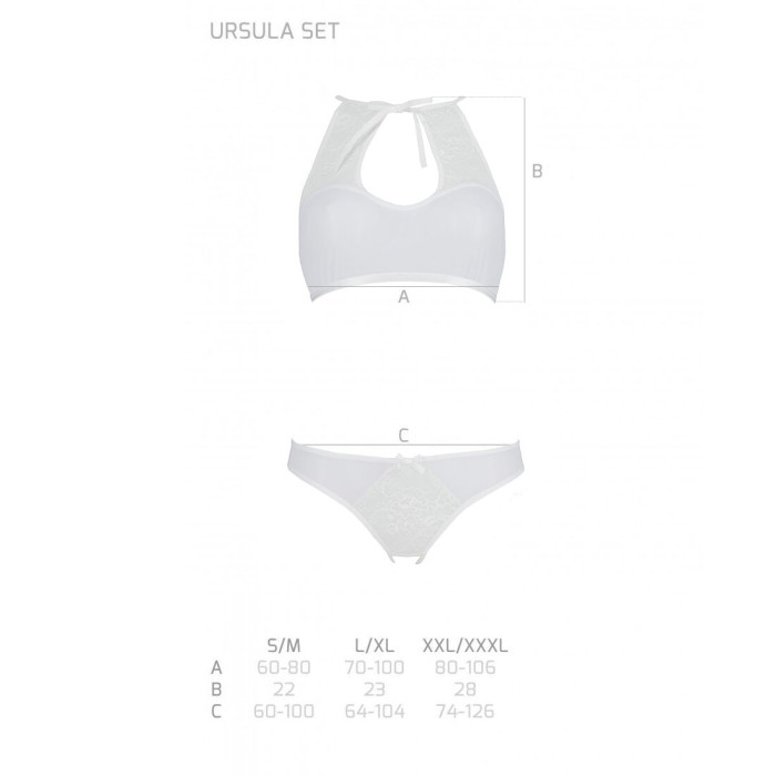 Комплект білизни Passion URSULA SET S/M, White, бра, трусики з ажурним декором та відкритим кроком