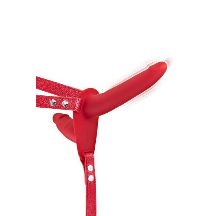 Подвійний страпон з вібрацією Fetish Tentation Vibrating Strap-On Red (м'яте паковання!!!)
