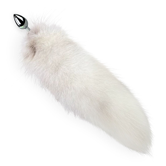 Металева анальна пробка з хвостом із натурального хутра Art of Sex size M White fox