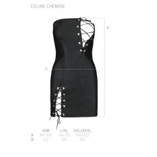 Мінісукня з екошкіри Passion CELINE CHEMISE L/XL, black, шнурівка, трусики в комплекті