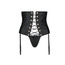 Пояс-корсет з екошкіри Passion CELINE SET L/XL, black, шнурівка, знімні пажі для панчіх, стрінги