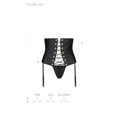 Пояс-корсет з екошкіри Passion CELINE SET L/XL, black, шнурівка, знімні пажі для панчіх, стрінги