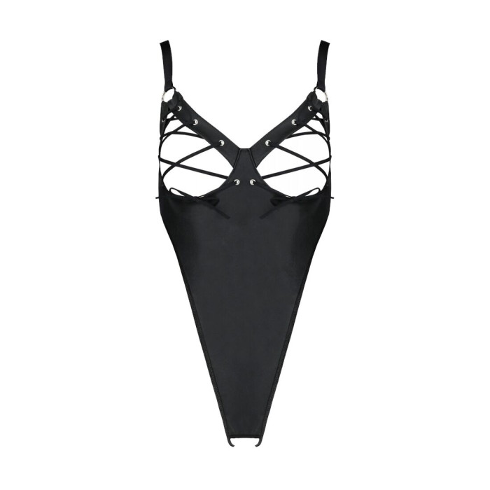 Боді з екошкіри Passion CELINE BODY 6XL/7XL black, з доступом, відкритий