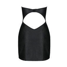 Мінісукня з екошкіри Passion CELINE CHEMISE 4XL/5XL, black, шнурівка, трусики в комплекті