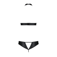 Комплект із екошкіри Passion MALWIA SET with Open Bra 6XL/7XL black, топ та трусики з люверсами