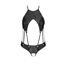Боді з відкритим доступом Passion TASMINA BODY S/M, black, екошкіра, шнурівки, ажурні мережива
