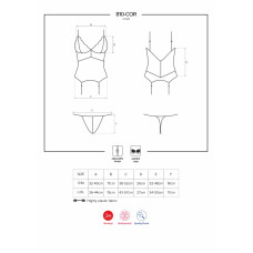 Сатиновий мереживний корсет Obsessive 810-COR-1 babydoll & thong S/M, чорний, корсет, танга