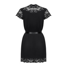 Сатиновий відкритий пеньюар на поясі Obsessive 810-PEI–1 peignoir black S/M, чорний