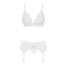 Мереживний комплект білизни Obsessive 810-SEG-1 L/XL White, бюстгальтер, стрінги, пояс для панчіх