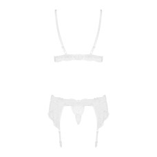 Мереживний комплект білизни Obsessive 810-SEG-1 L/XL White, бюстгальтер, стрінги, пояс для панчіх