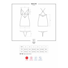 Сатиновий комплект для сну з мереживом Obsessive 828-CHE-1 chemise & thong L/XL, чорний, сорочка