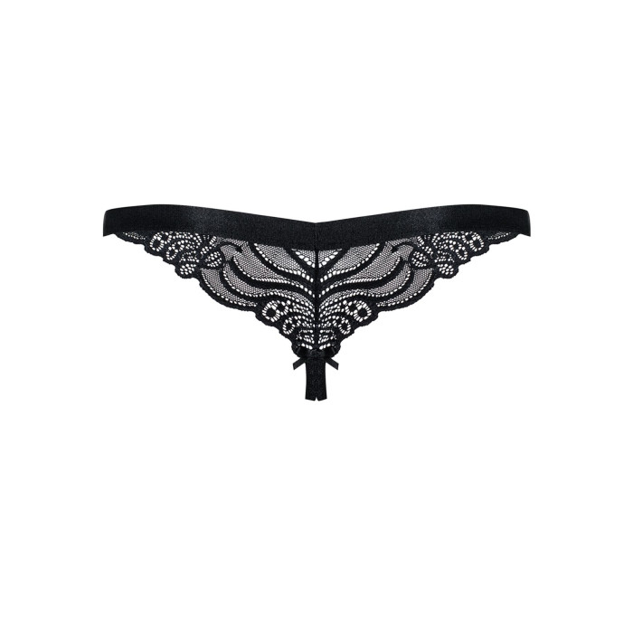 Мереживні танги з доступом Obsessive 828-THC-1 crotchless thong L/XL, чорні