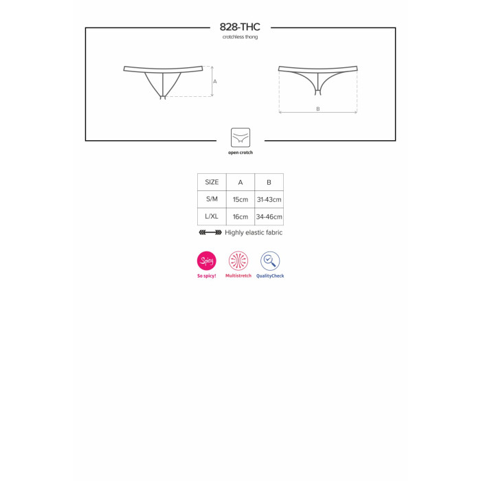 Мереживні танги з доступом Obsessive 828-THC-1 crotchless thong L/XL, чорні