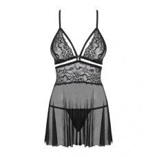 Еротичний мереживний комплект із сіточкою Obsessive 838-BAB-1babydoll & thong black S/M