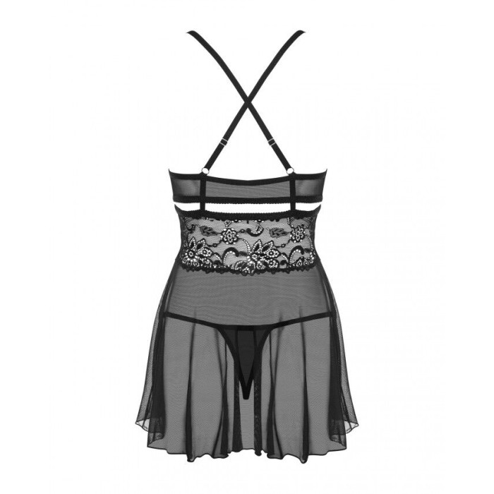 Еротичний мереживний комплект із сіточкою Obsessive 838-BAB-1babydoll & thong black S/M