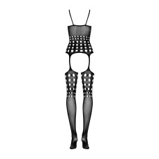 Бодістокінг Obsessive Bodystocking G310 S/M/L, топ, панчохи, підв’язки, круглі вирізи
