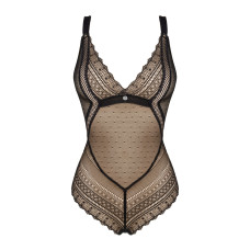 Мереживне боді з декольте Obsessive Estiqua teddy M/L, чорне, широкі лямки