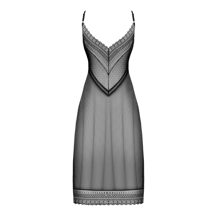 Напівпрозора довга сорочка Obsessive Estiqua chemise XS/S, чорний, асиметричний крій