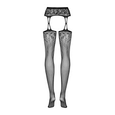 Панчохи-стокінги з рослинним малюнком Obsessive Garter stockings S206 black S/M/L чорні, імітація га