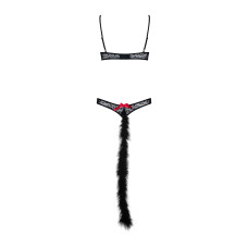 Еротичний костюм гепарду Obsessive Gepardina 3 pcs costume S/M, чорний, хутряне оздоблення, монокіні