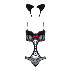 Еротичний костюм гепарду Obsessive Gepardina 3 pcs costume L/XL, чорний, хутряне оздоблення, монокін