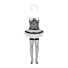 Еротичний костюм покоївки зі спідницею Obsessive Housemaid 5 pcs costume L/XL, чорно-білий, топ з пі