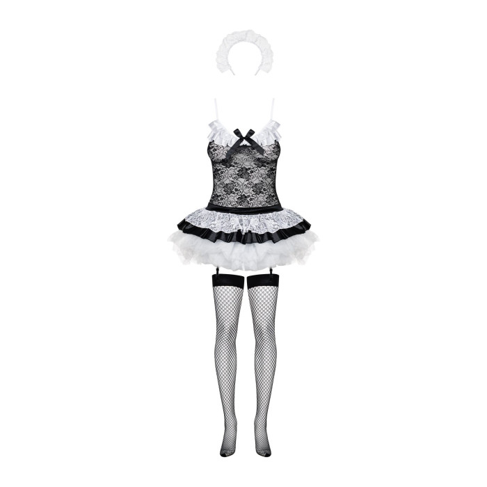 Еротичний костюм покоївки зі спідницею Obsessive Housemaid 5 pcs costume L/XL, чорно-білий, топ з пі