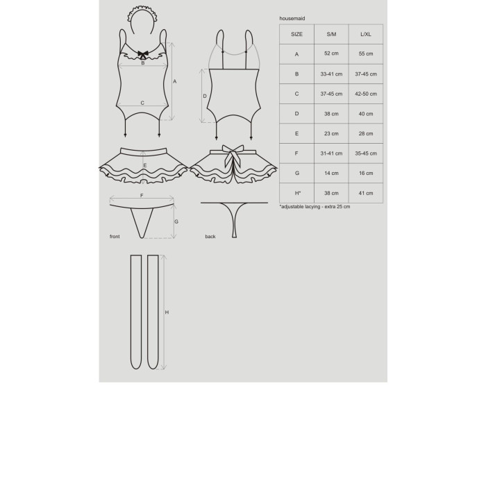 Еротичний костюм покоївки зі спідницею Obsessive Housemaid 5 pcs costume L/XL, чорно-білий, топ з пі