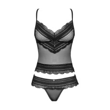 Напівпрозорий набір з прикрасами Obsessive Ivannes top & thong L/XL, чорний, топ та танга