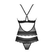 Напівпрозорий набір з прикрасами Obsessive Ivannes top & thong L/XL, чорний, топ та танга