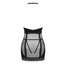 Напівпрозора сорочка з відкритими грудьми Obsessive Lacrisia chemise XS/S, чорна, з чокером