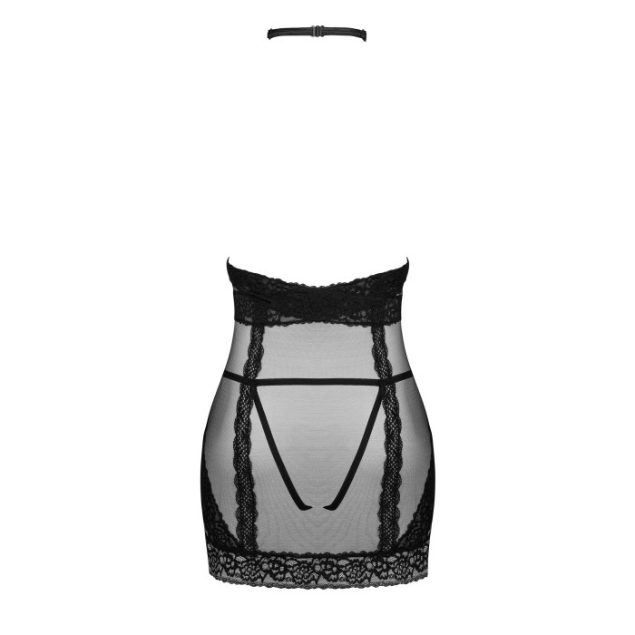 Напівпрозора сорочка з відкритими грудьми Obsessive Lacrisia chemise M/L, чорна, з чокером